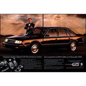 1985 Chrysler LeBaron GTS Luxury Performance Sedan 2 Page Vintage Print Ad Art